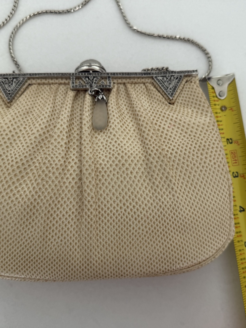 Judith Leiber Beige Frame Clutch With Chain Like New
